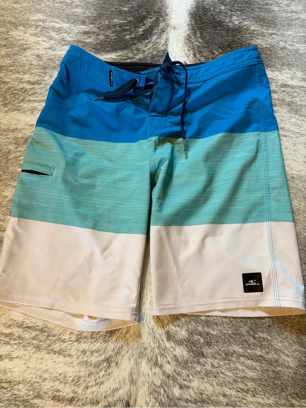 O'Neill Men's Blue Aqua White Striped Board Shorts